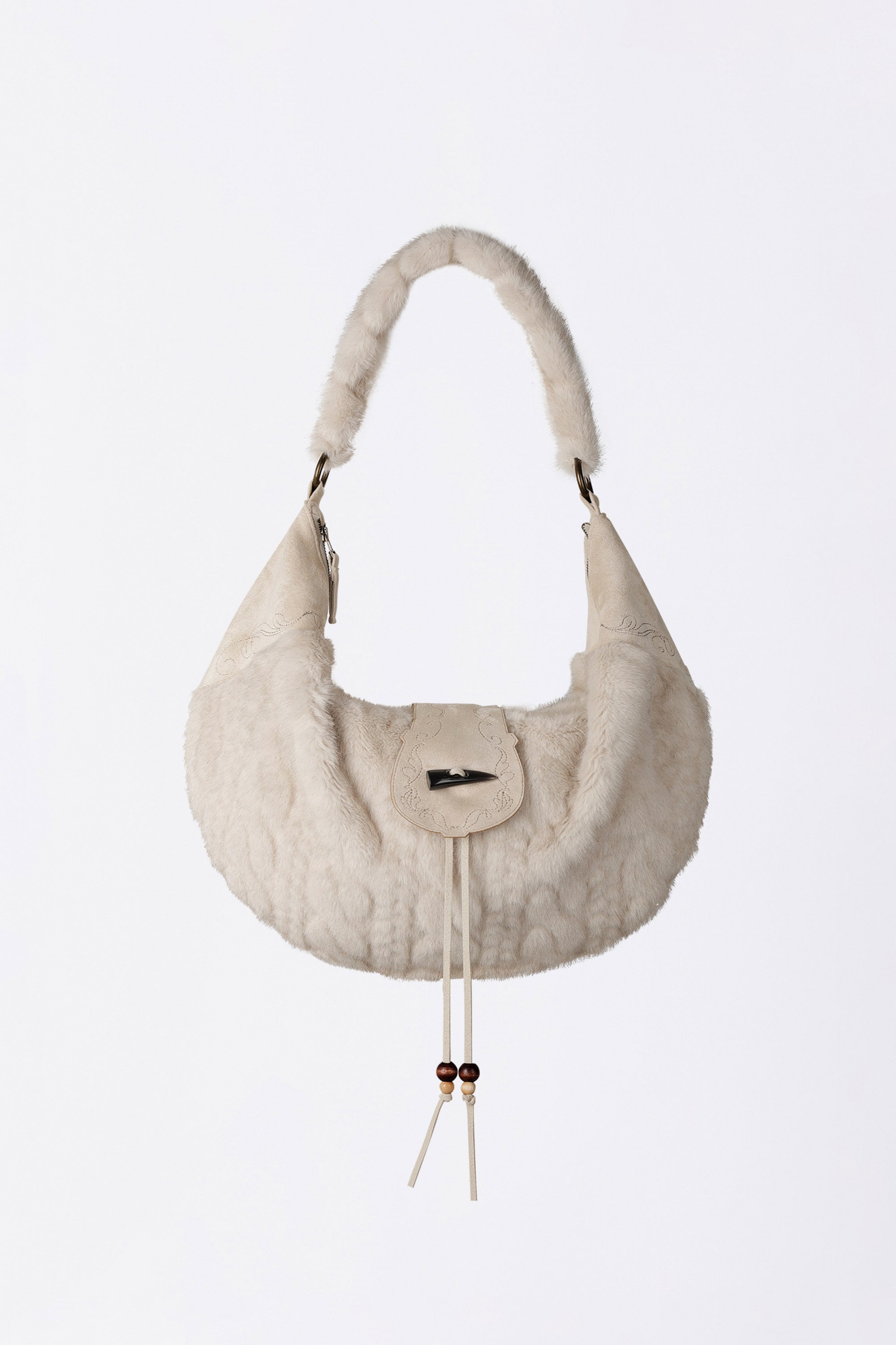 Sculptor Horseshoe Fur Bag Ivory