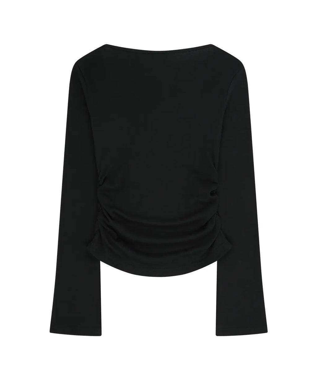 [illigo] LAYERED RIBBON TIE LONG SLEEVE_BLACK