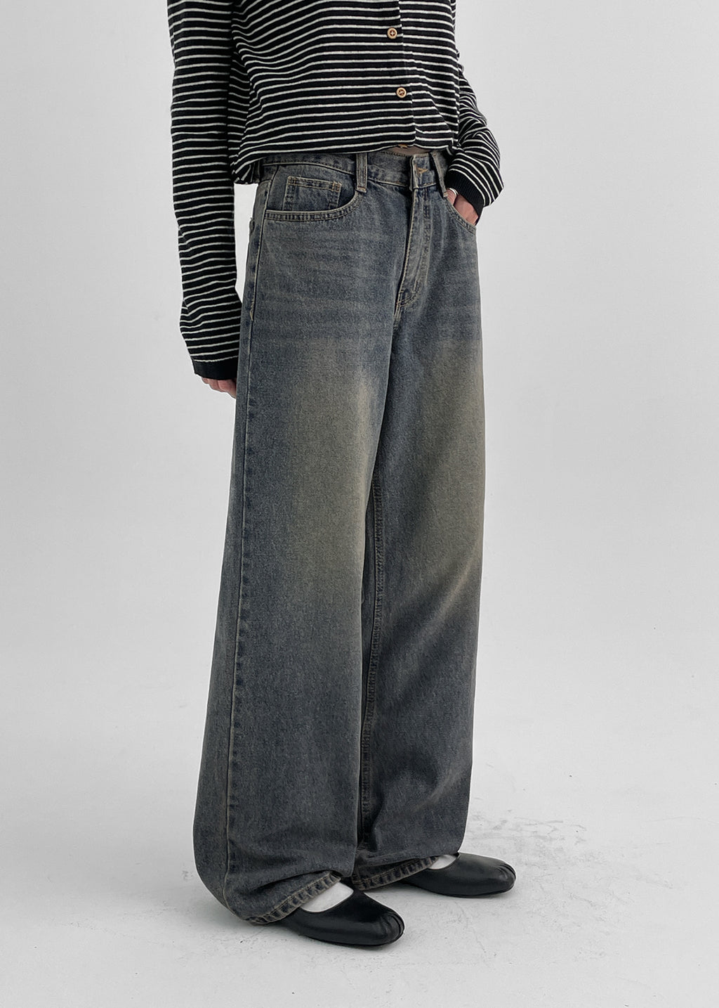 韓國製造 Best Wide Denim Pants / Dark