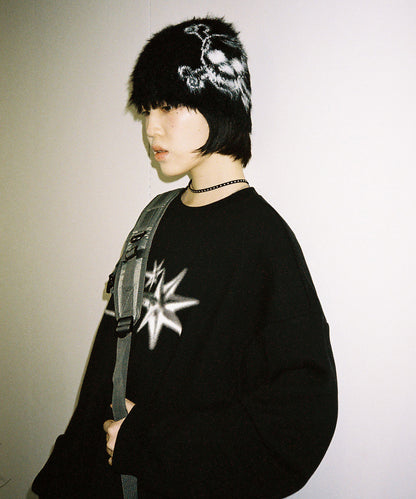 niceghostclub 3STARS HALFTONE LOGO SWEATSHIRT [BLACK]