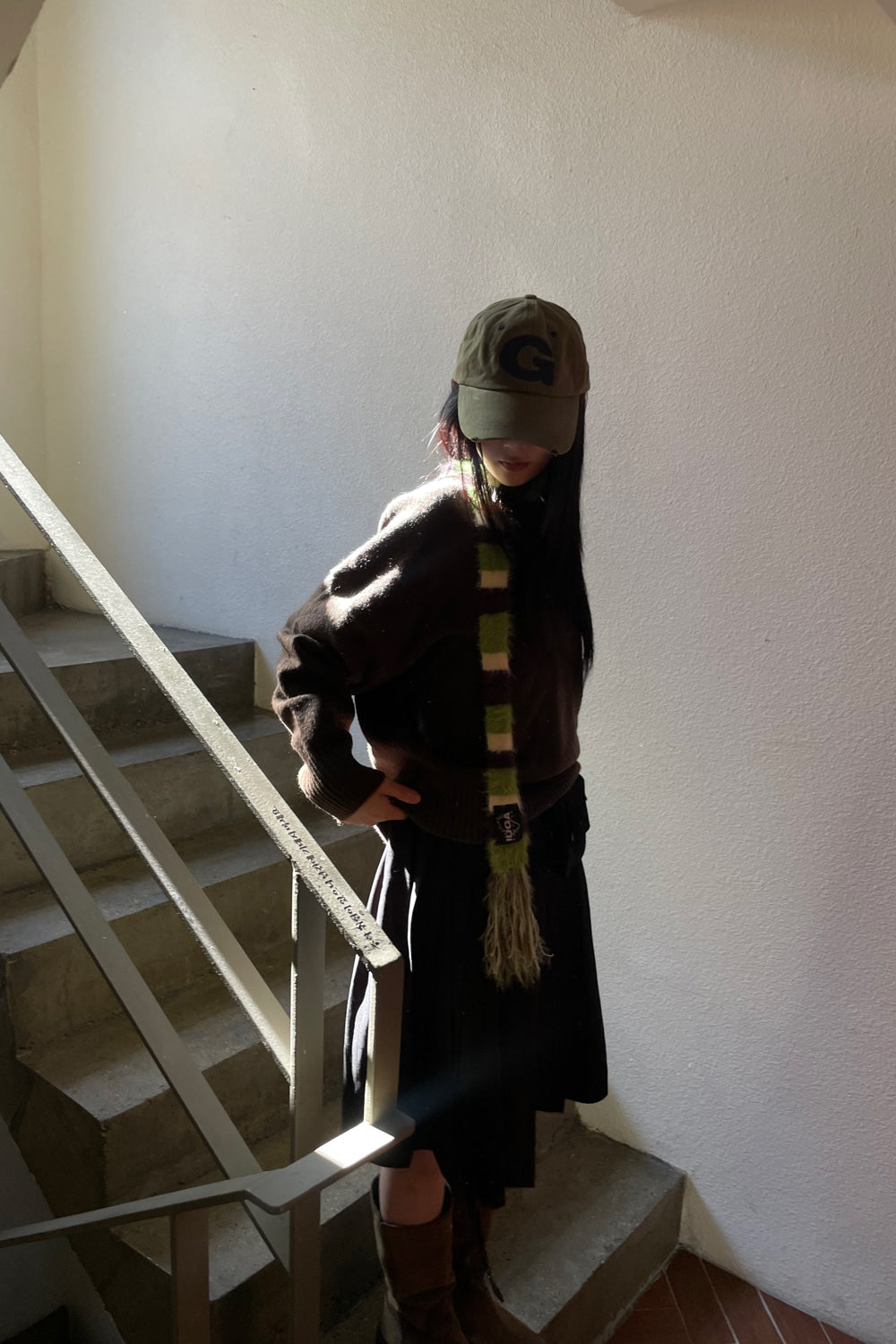 IUGA Striped Hairy Skinny Muffler (Green)