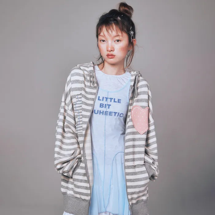 I LOVE APPLIQUÉ HOOD ZIP-UP_MELANGE GREY