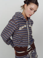 CALIE BABE STRIPE HOOD ZIP UP BROWN