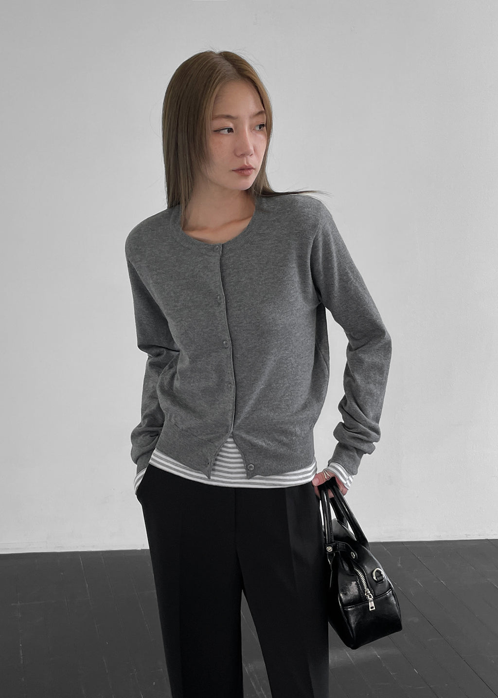 韓國製造 Round Cardigan / Grey