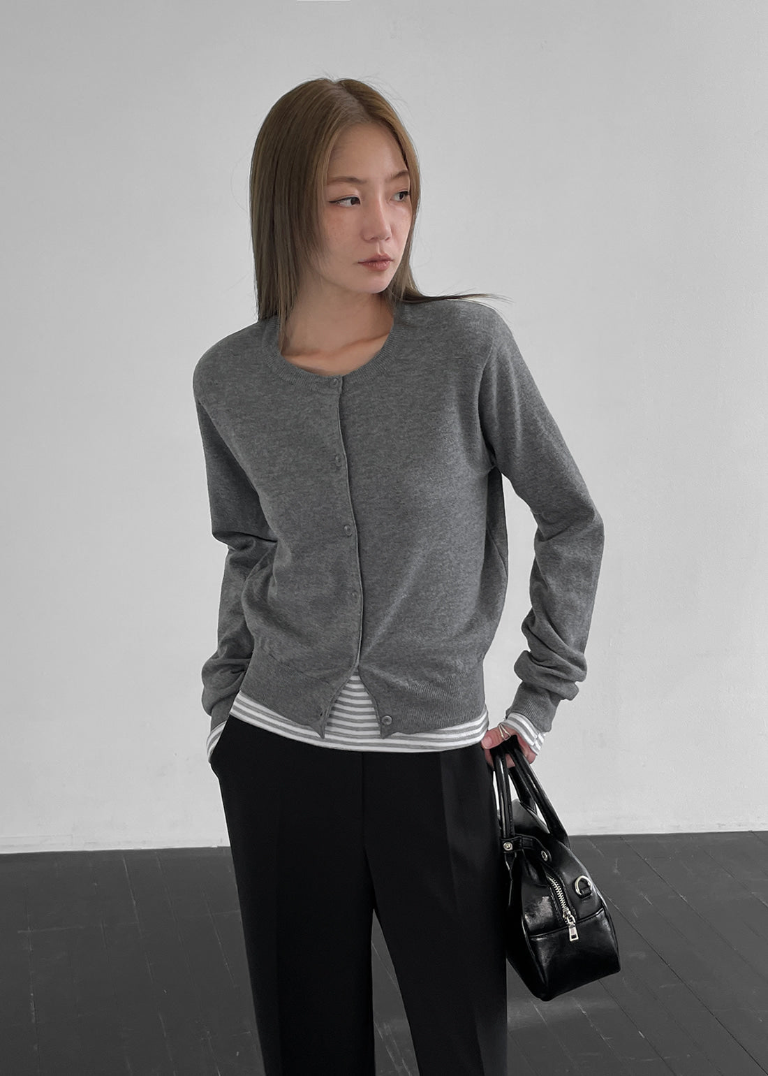 韓國製造 Round Cardigan / Grey