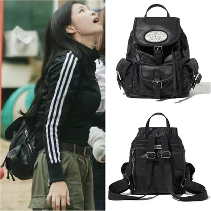 [jennie同款🎀] lotsyou Nostalgia Chubby Backpack - Nylon Black