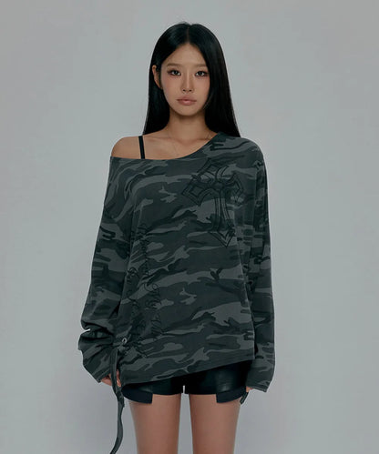 GILA ARCHIVE ONE SHOULDER GRAPHIC LONG SLEEVE_CAMO