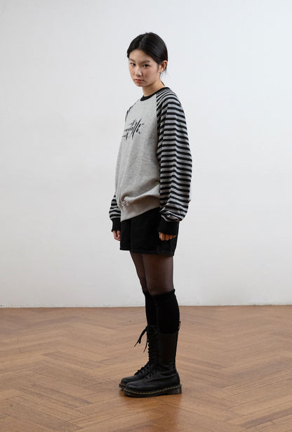 STRIPE 3STAR RAGLAN SWEATSHIRTS [GREY]