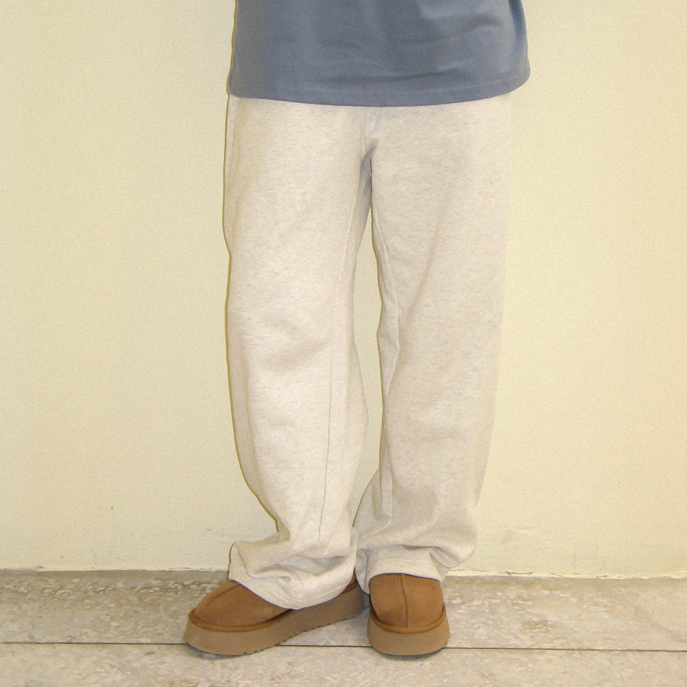 RONRON BACK HEART STITCH POCKET SWEAT JOGGER PANTS / MELANGE WHITE