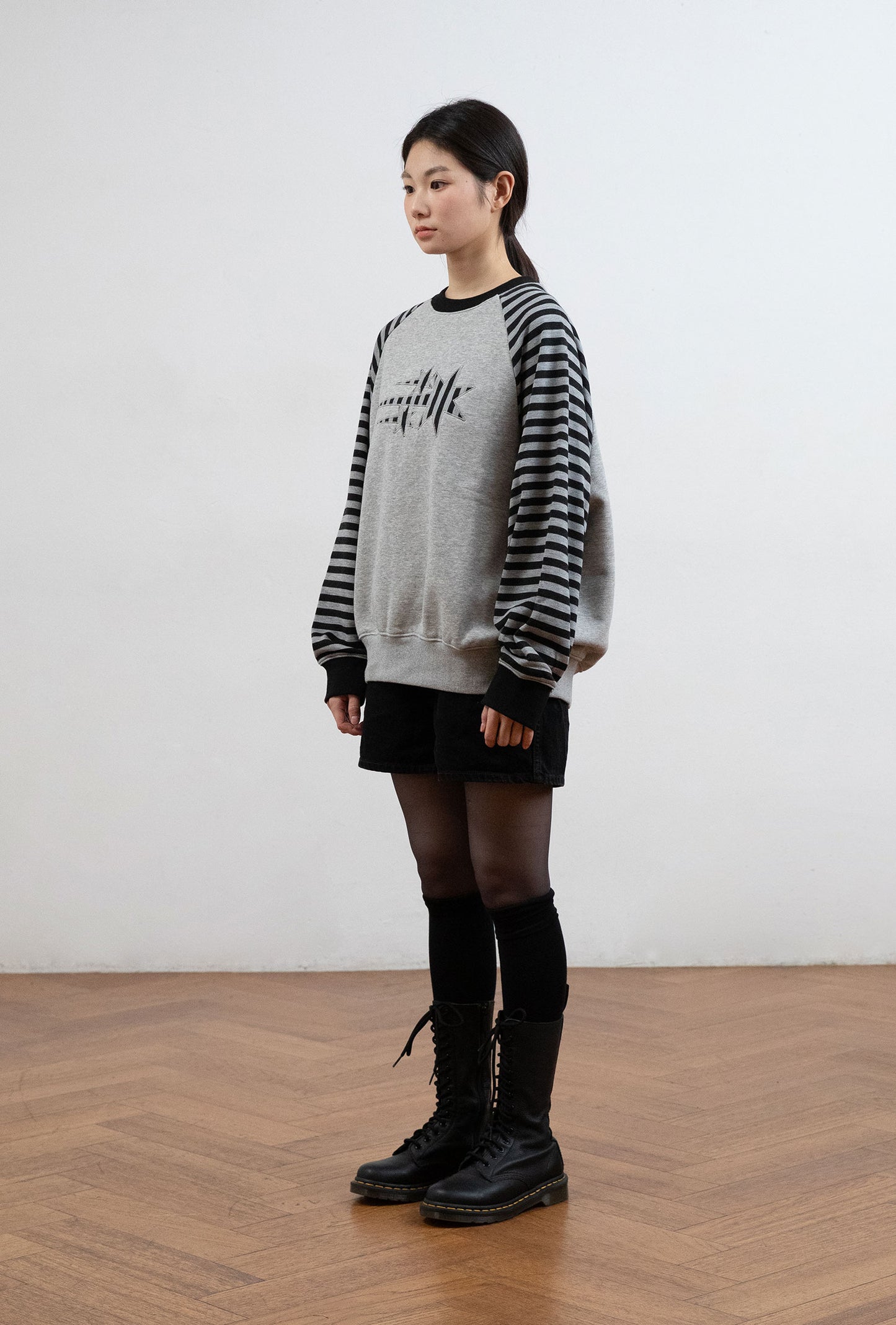 STRIPE 3STAR RAGLAN SWEATSHIRTS [GREY]
