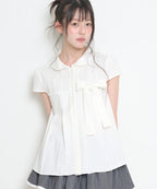 [illigo] RIBBON PLEATED SHORT SLEEVE BLOUSE_WHITE