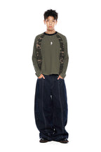 AAKAM Knee Pin-Tuck Paisley Denim Pants (Blue)