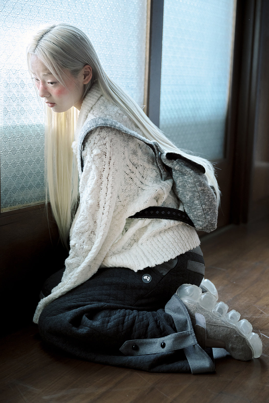 hugyourskin Popcorn knit zip-up (Butter)