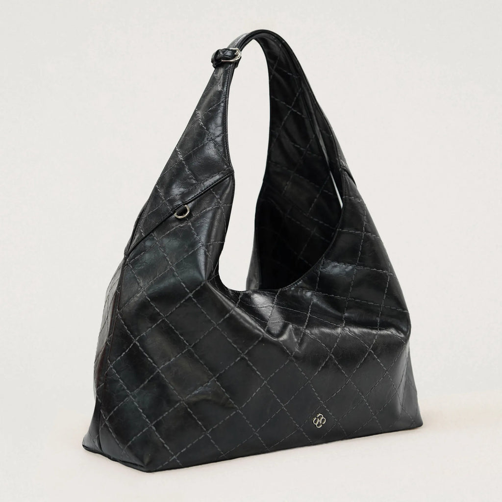 Heeari Margot Leather Quilted Shoulder Bag - Black