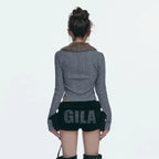 GILA ARCHIVE FUR COLLAR GRAPHIC KNIT ZIP-UP_GREY