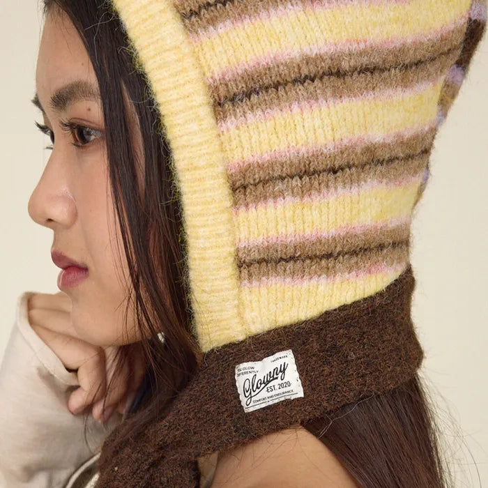 GLOWNY SUNDAE STRIPE KNIT BALACLAVA (BROWN)