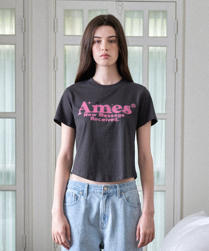 Ames-Worldwide ROUND HEM CROP TEE CHARCOAL