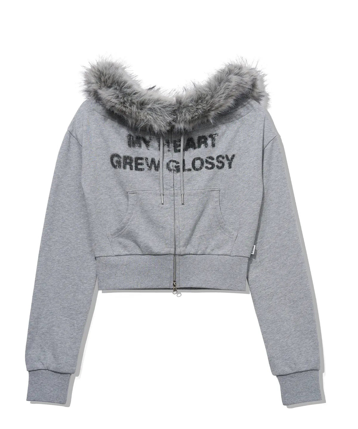 [youhee] Fur Glossy Off-Shoulder Zip-up - 2 Colors