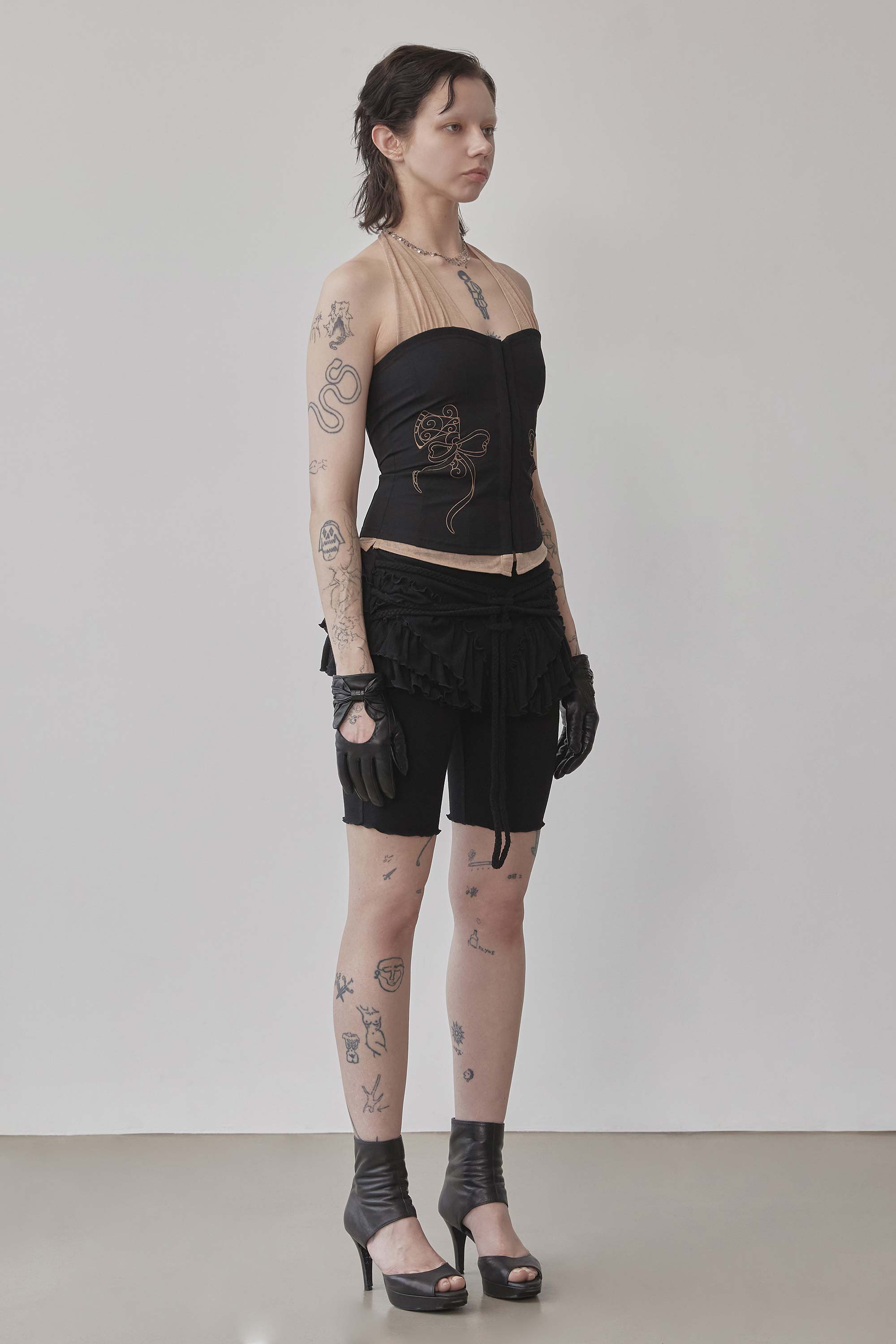 Farm Corset Halter Top Black/Skin