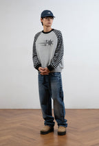 STRIPE 3STAR RAGLAN SWEATSHIRTS [GREY]