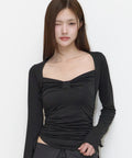 [illigo] BOW BOLERO SHIRRING TOP_BLACK