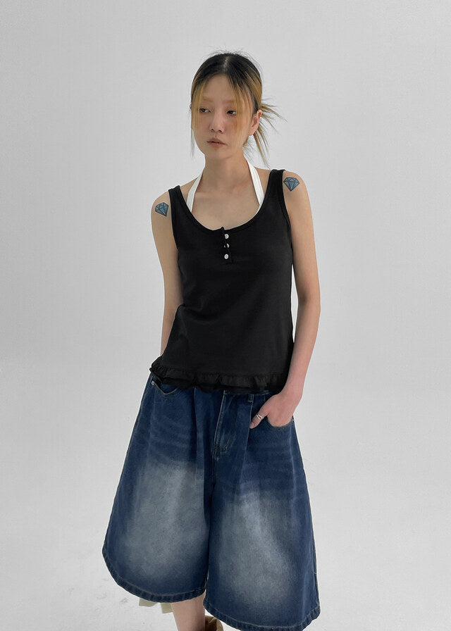 [韓國製造🇰🇷] Frill Henry Neck Tank Top / 2colors