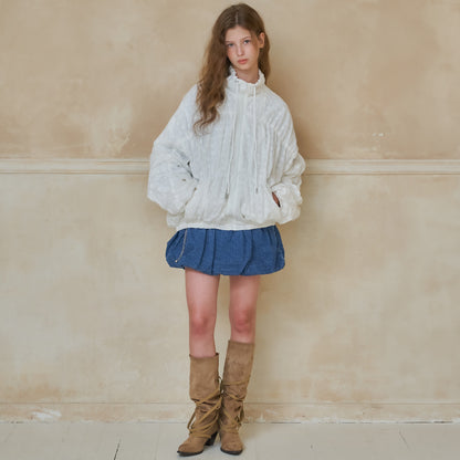 RONRON SHIRRING WIND JUMPER / LACE WHITE