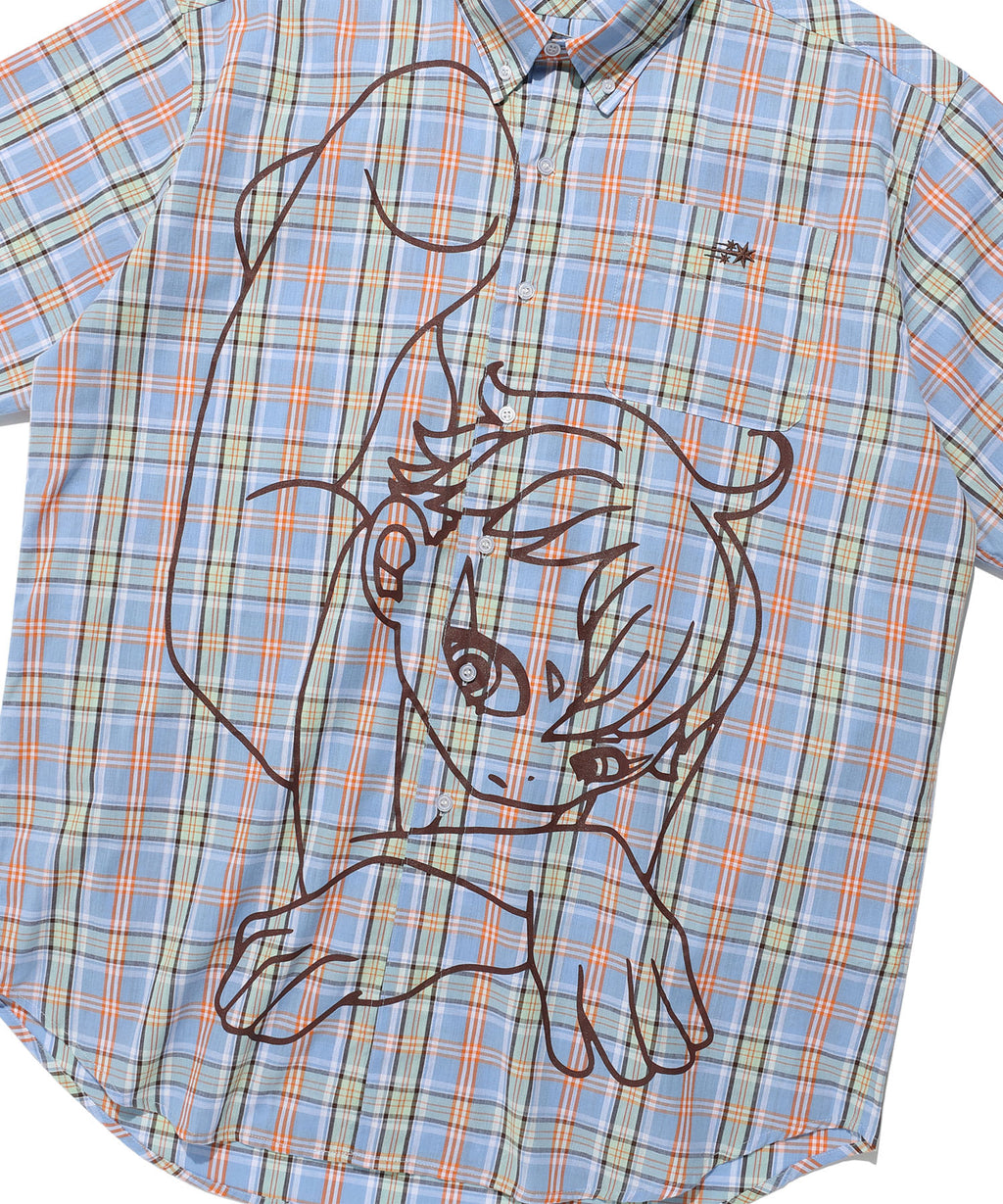 niceghostclub angel check big big half shirt [blue]