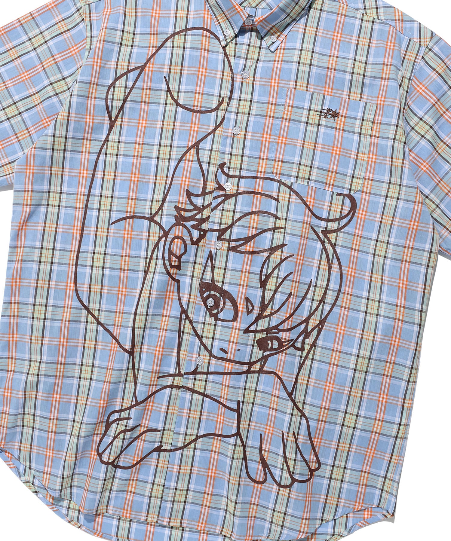 niceghostclub angel check big big half shirt [blue]