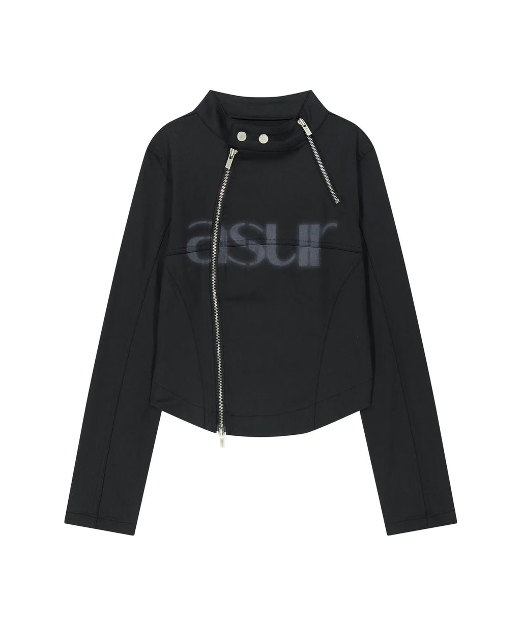 [asur] Facade Logo High-Neck Zip-Up - Charcoal/Black