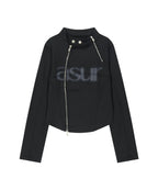 [asur] Facade Logo High-Neck Zip-Up - Charcoal/Black