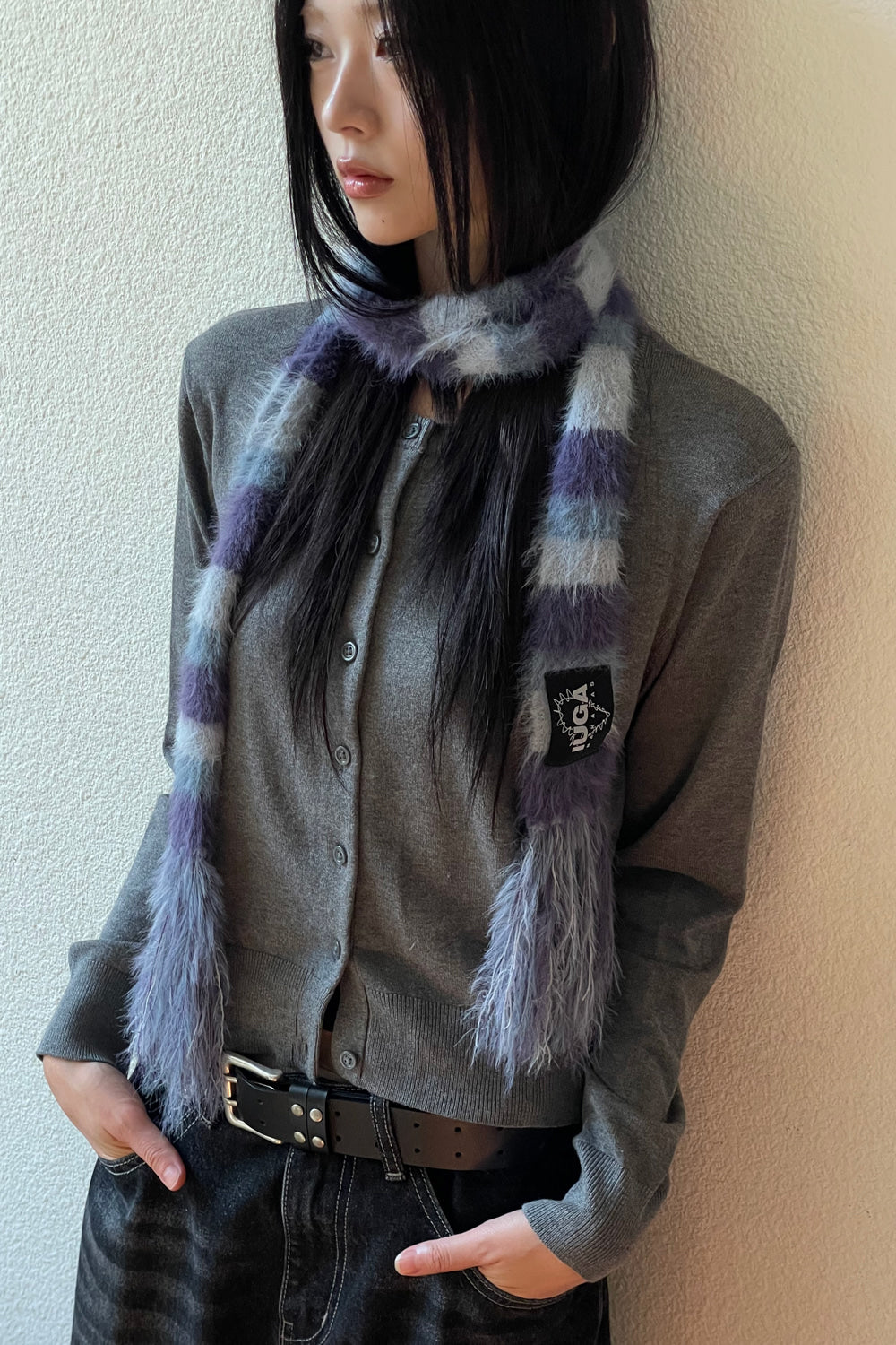 IUGA Striped Hairy Skinny Muffler (Light Purple)