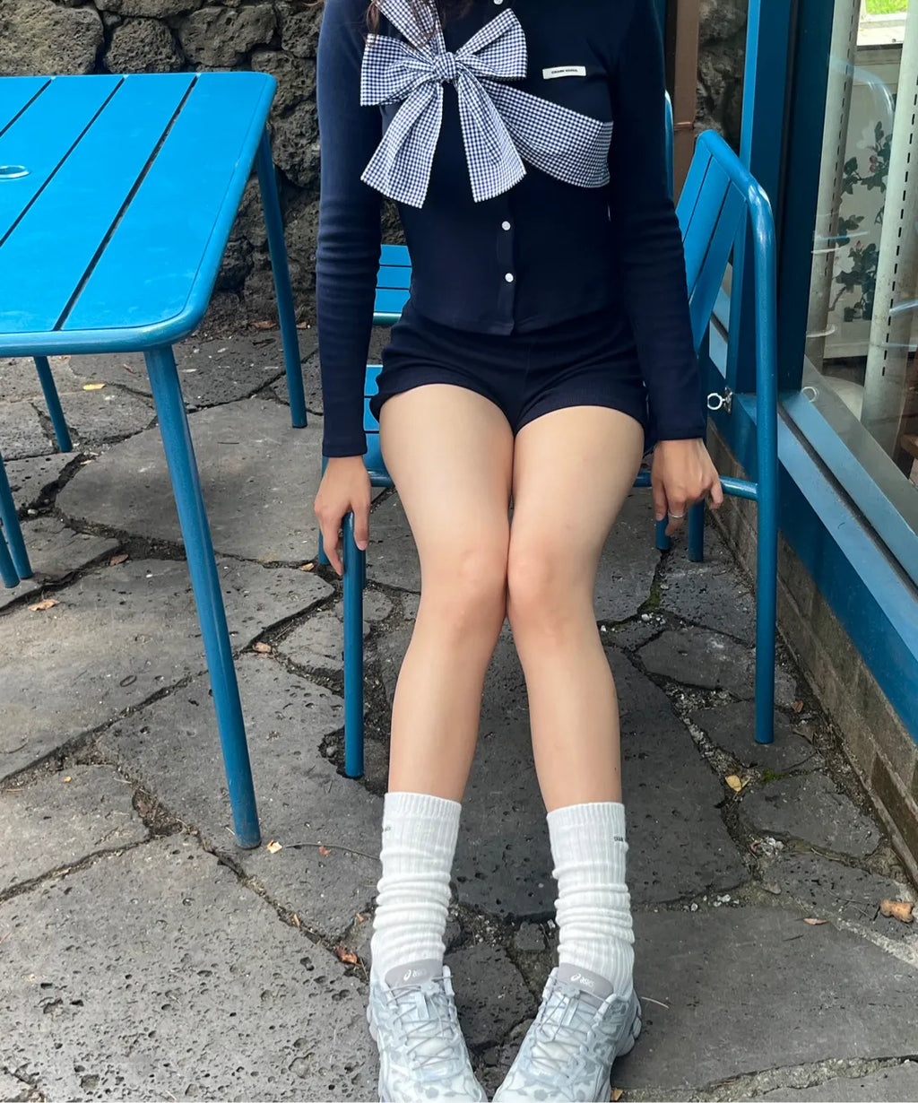 Ribbon Tie Knit Cardigan - Navy