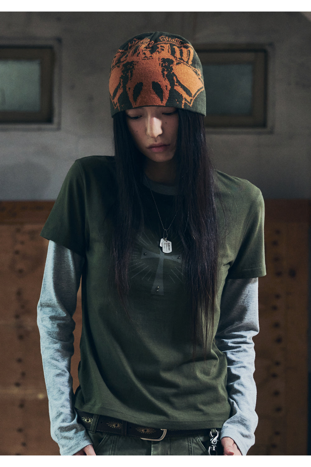 AAKAM Vintage Graphic Jacquard Beanie (Khaki)