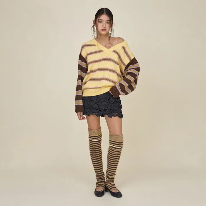GLOWNY SUNDAE STRIPE KNIT WARMER (BROWN)