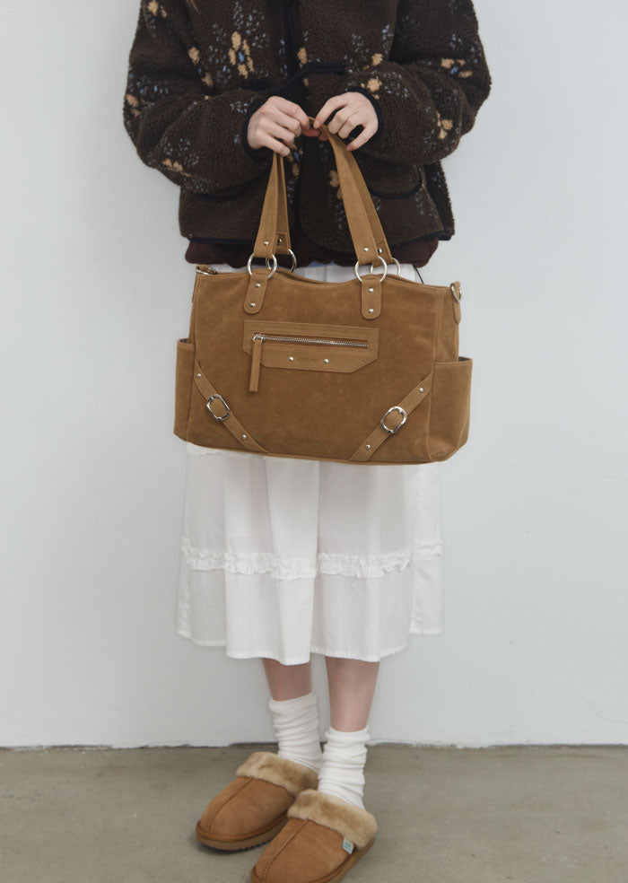 ANC STUD RING BAG_SUEDE CAMEL
