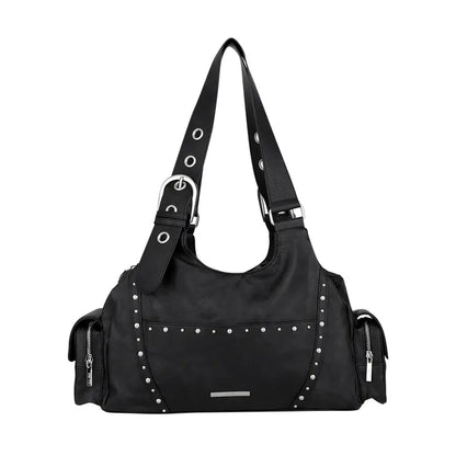 LOOP DOUBLE POCKET SHOULDER BAG - BLACK