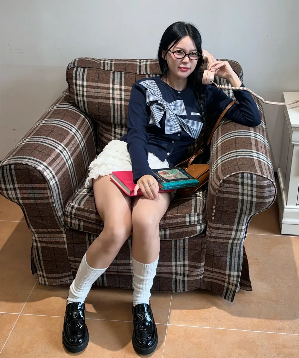 Ribbon Tie Knit Cardigan - Navy