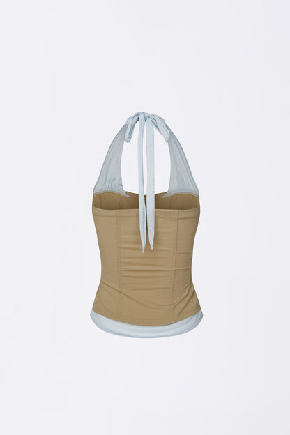 Farm Corset Halter Top Beige/Sky Blue