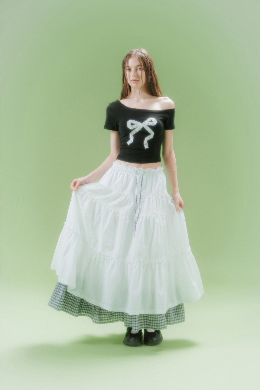 CHECK LONG CANCAN SKIRT (BK)