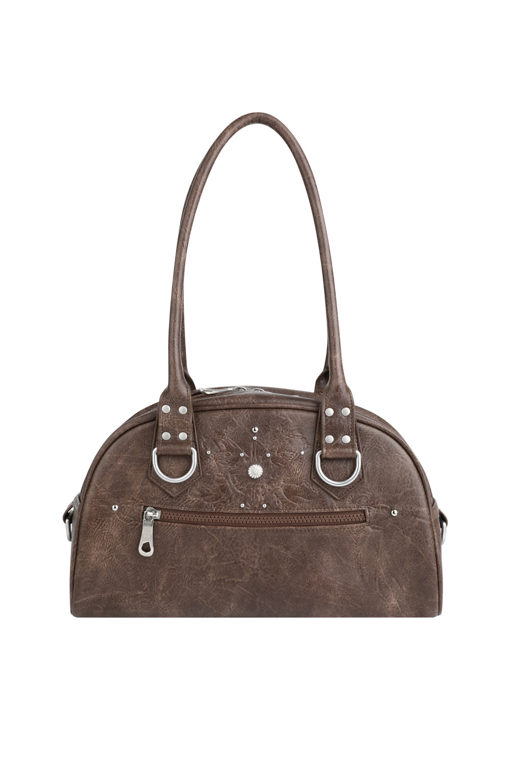 IUGA STUDDED LEATHER BOWLING BAG / BROWN