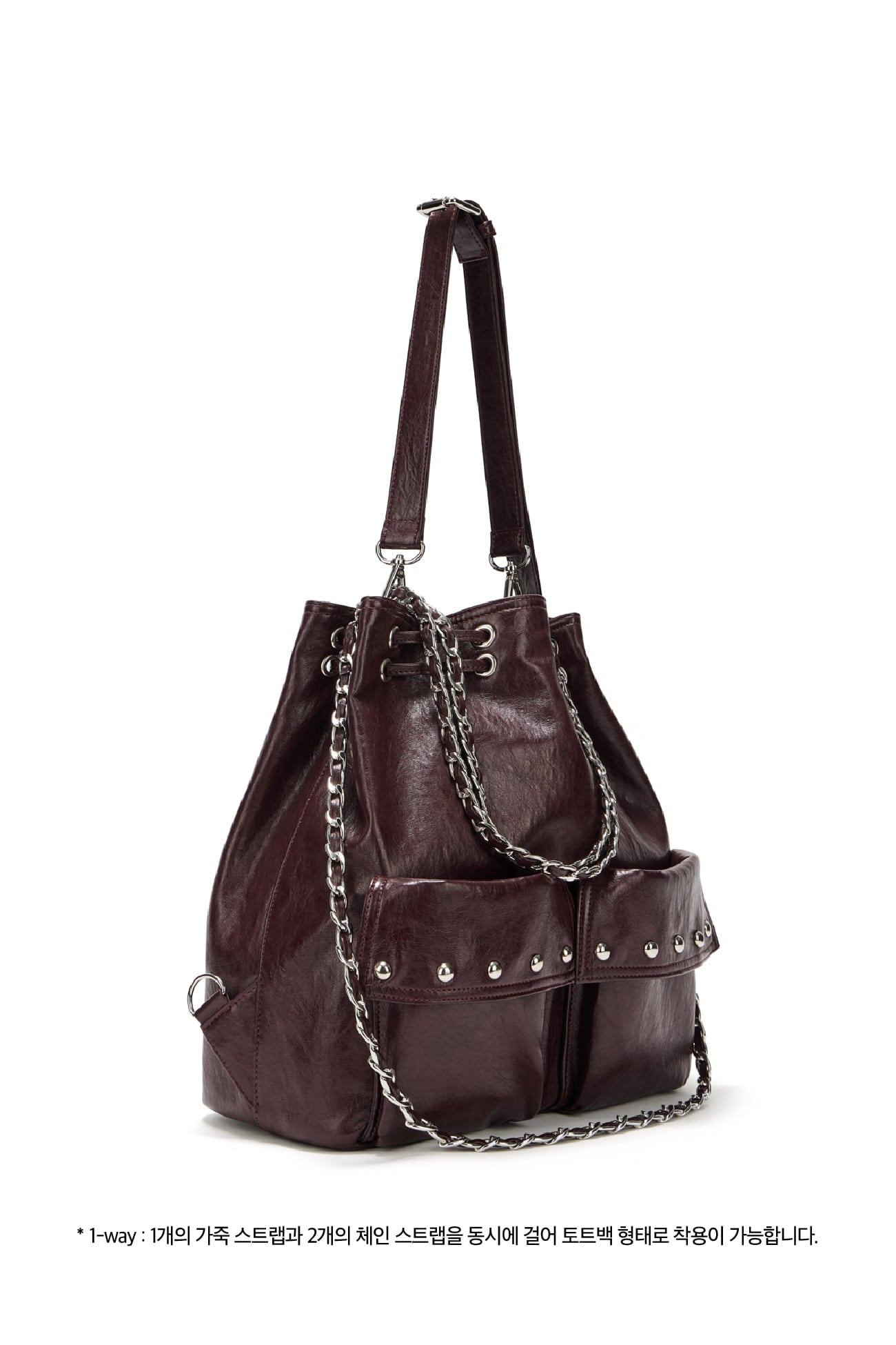 DEINET 5-WAY STUD POCKET MULTI BAG IN BURGUNDY