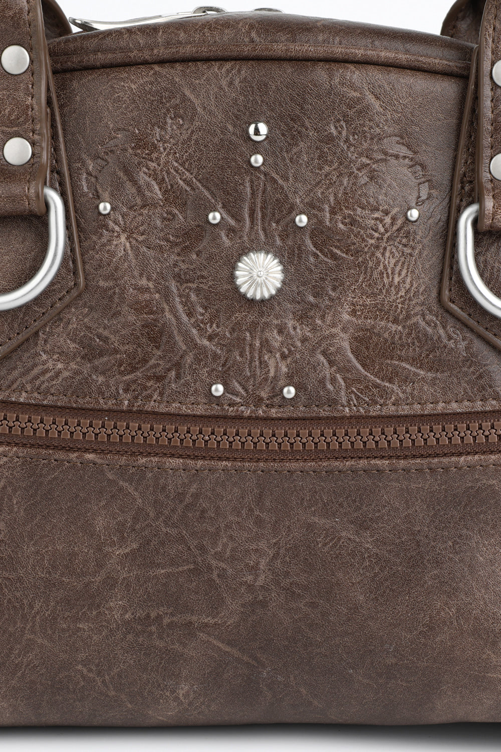 IUGA STUDDED LEATHER BOWLING BAG / BROWN