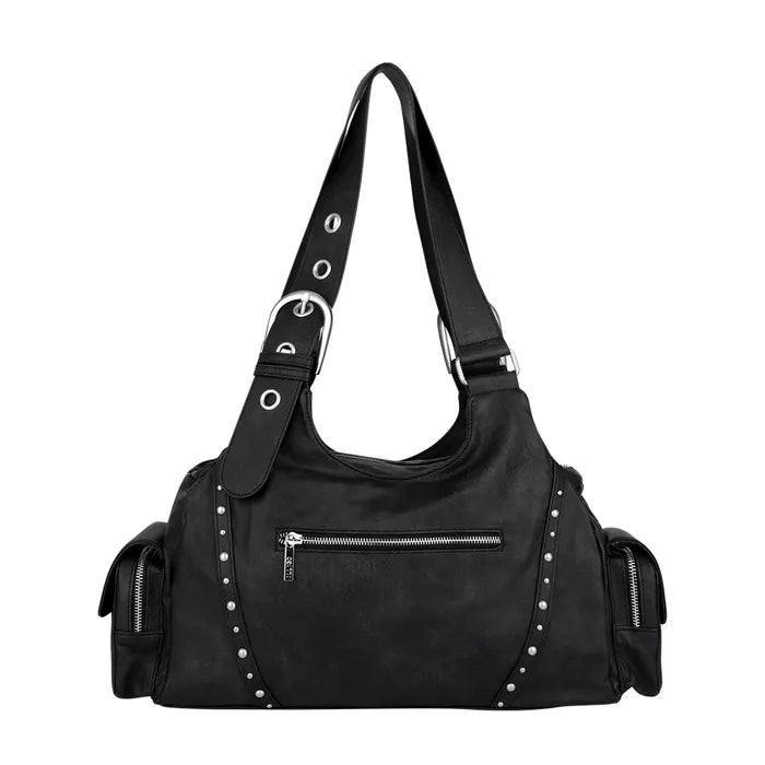 LOOP DOUBLE POCKET SHOULDER BAG - BLACK