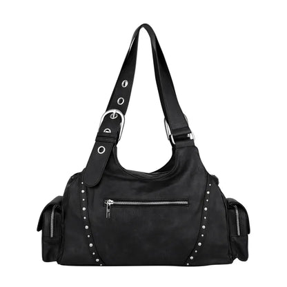 LOOP DOUBLE POCKET SHOULDER BAG - BLACK