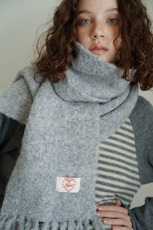 Fluffy Premium Wool Blende Fringe Muffler - Grey