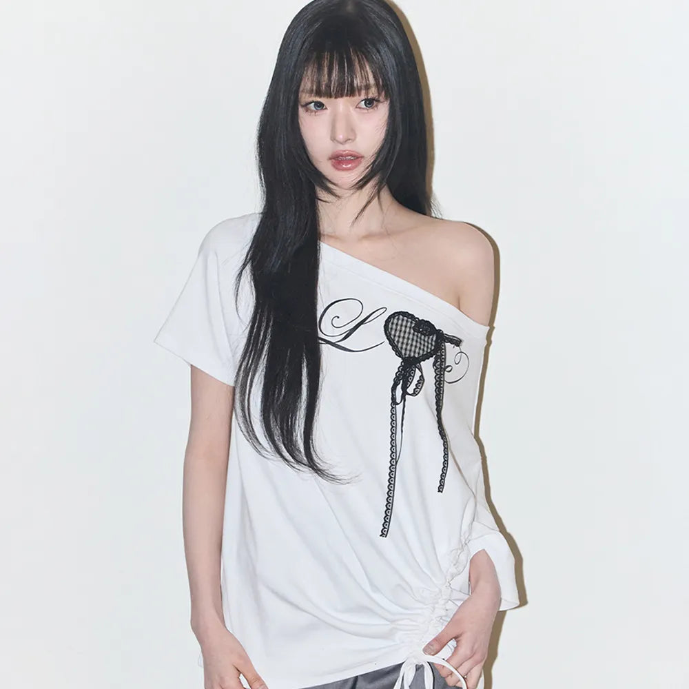 Illigo LOVE ONE SHOULDER OVERFIT T-SHIRT - White