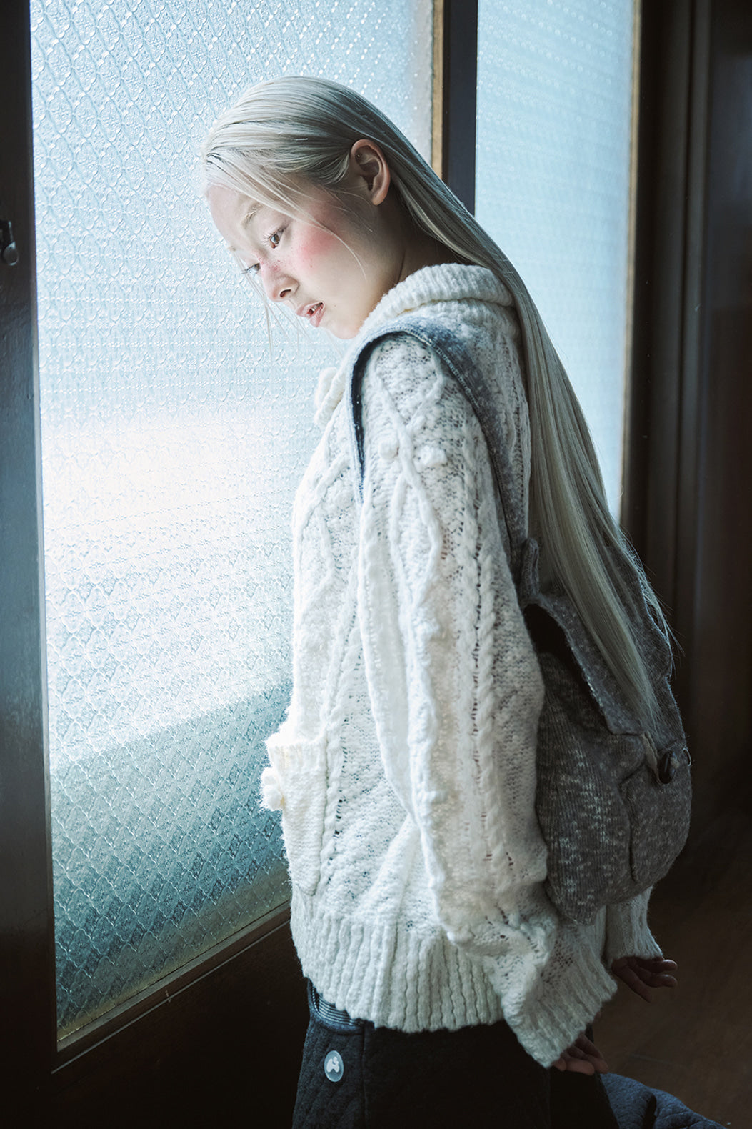 hugyourskin Popcorn knit zip-up (Butter)