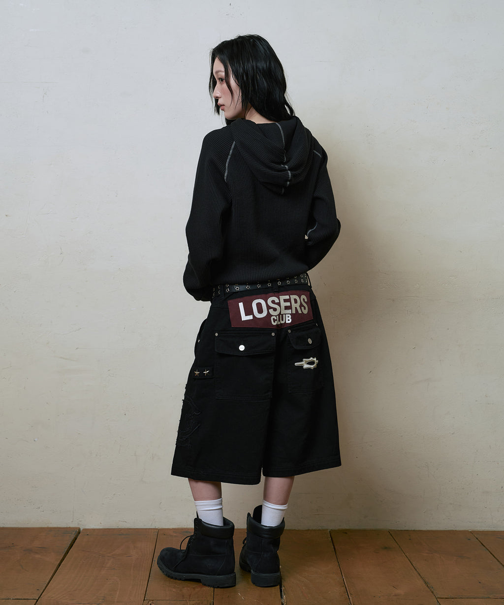 LSC SLOGAN WAFFLE HOODIE (BLACK)