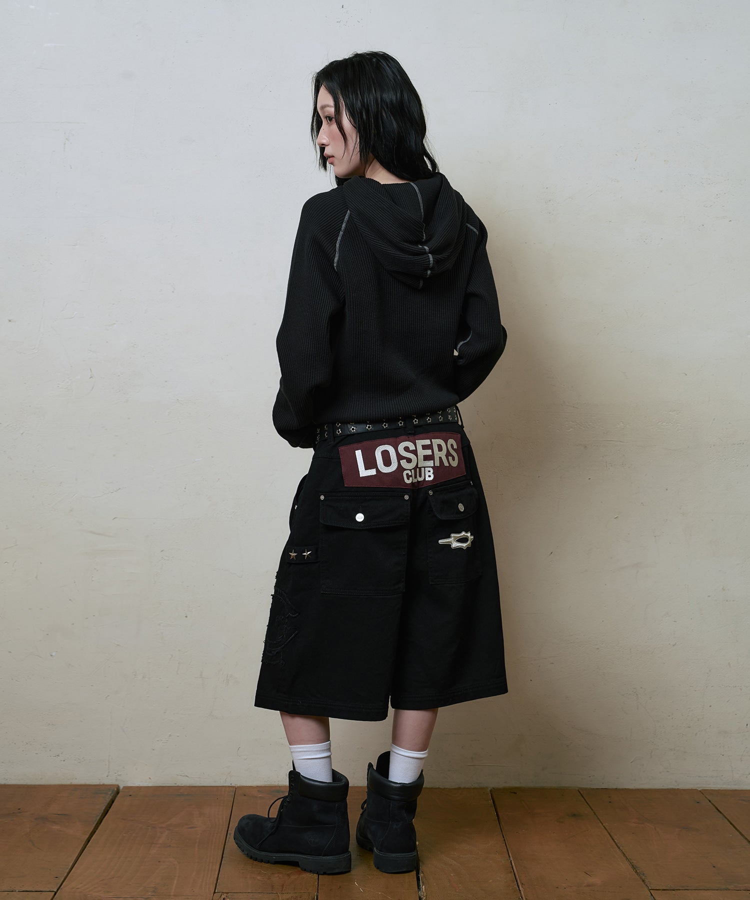 LSC SLOGAN WAFFLE HOODIE (BLACK)